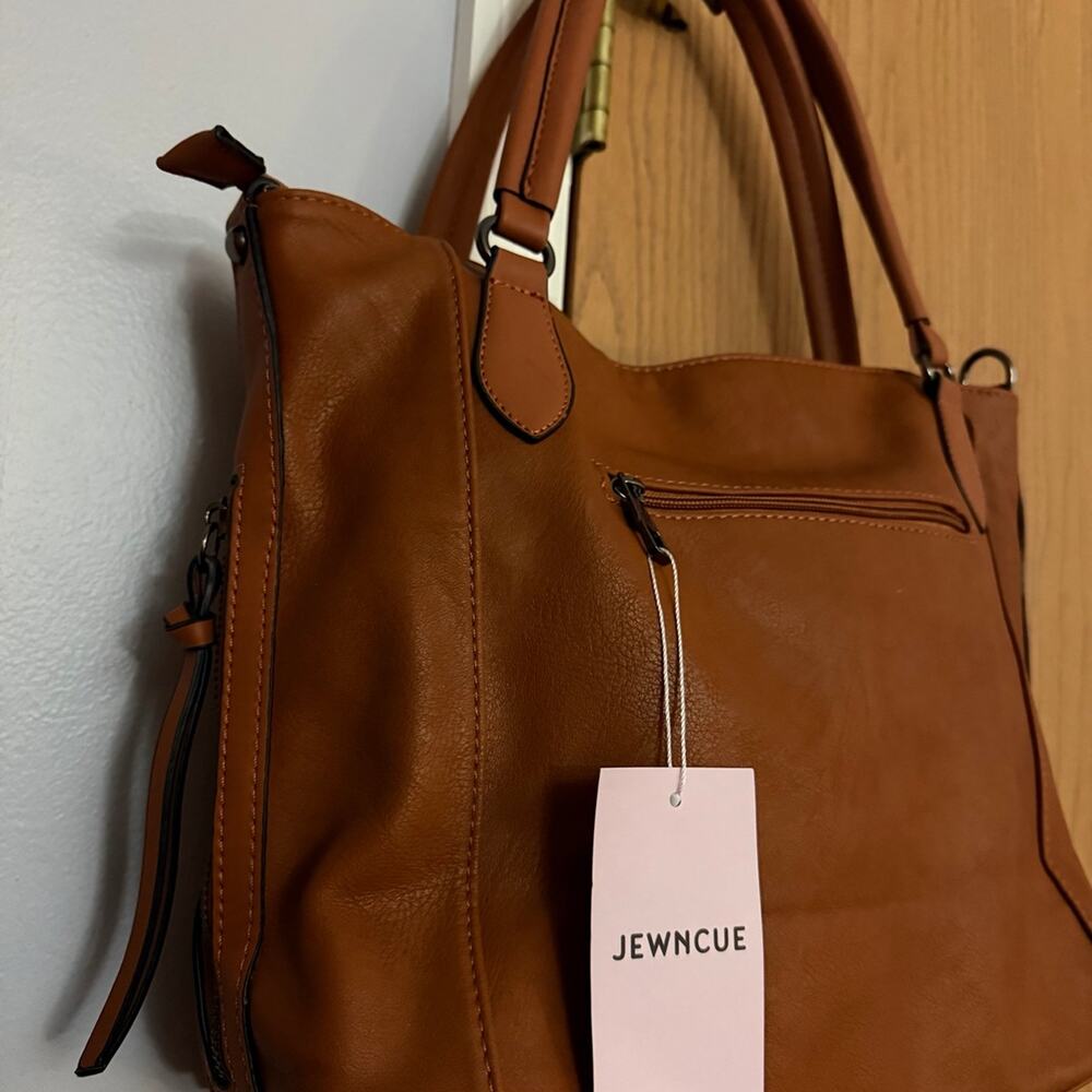Jewncue Brown Faux Leather Large Tote